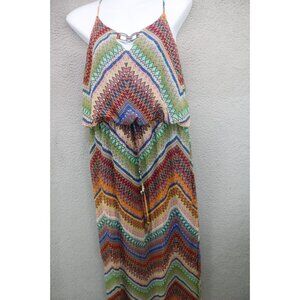 City Triangles Vtg. Strappy Silky Halter Maxi Dress-Large-Beachy-BOHO-Side Slits